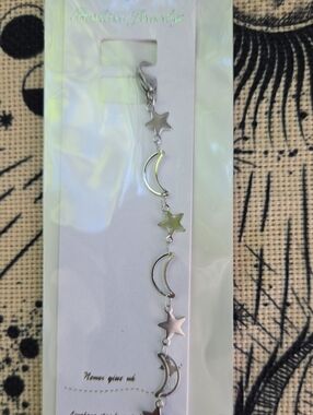 Silver Moon & Star Dangle Charm Bracelet - Stainless Steel